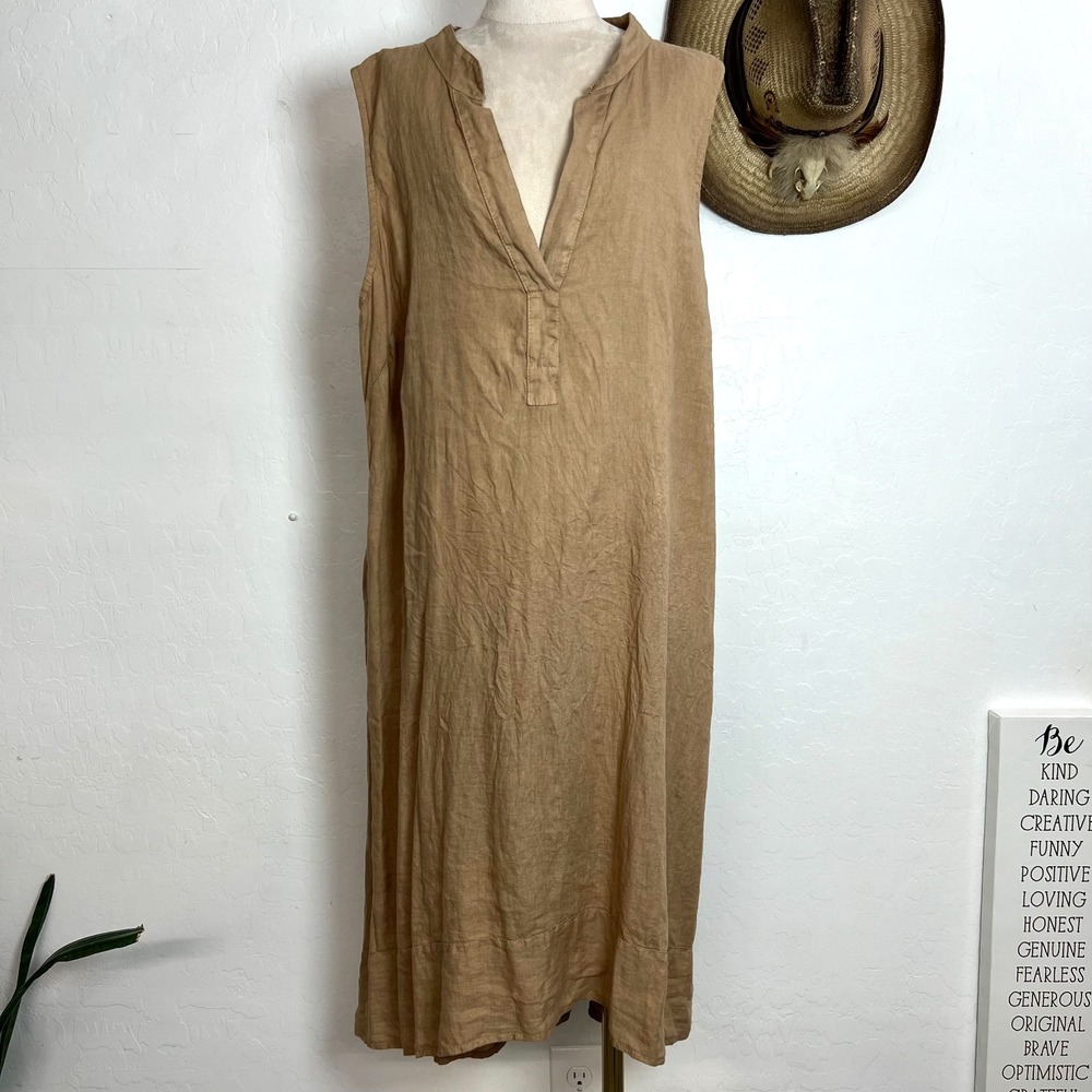 Rosemarine Italy Sleeveless Linen Tunic Dress 1X Brown V-Neck resort summer boho